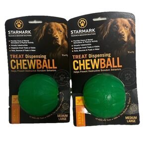 TWO StarMark Everlasting Medium Large Treat Dispensing Chew Balls Rubber Dog Toy